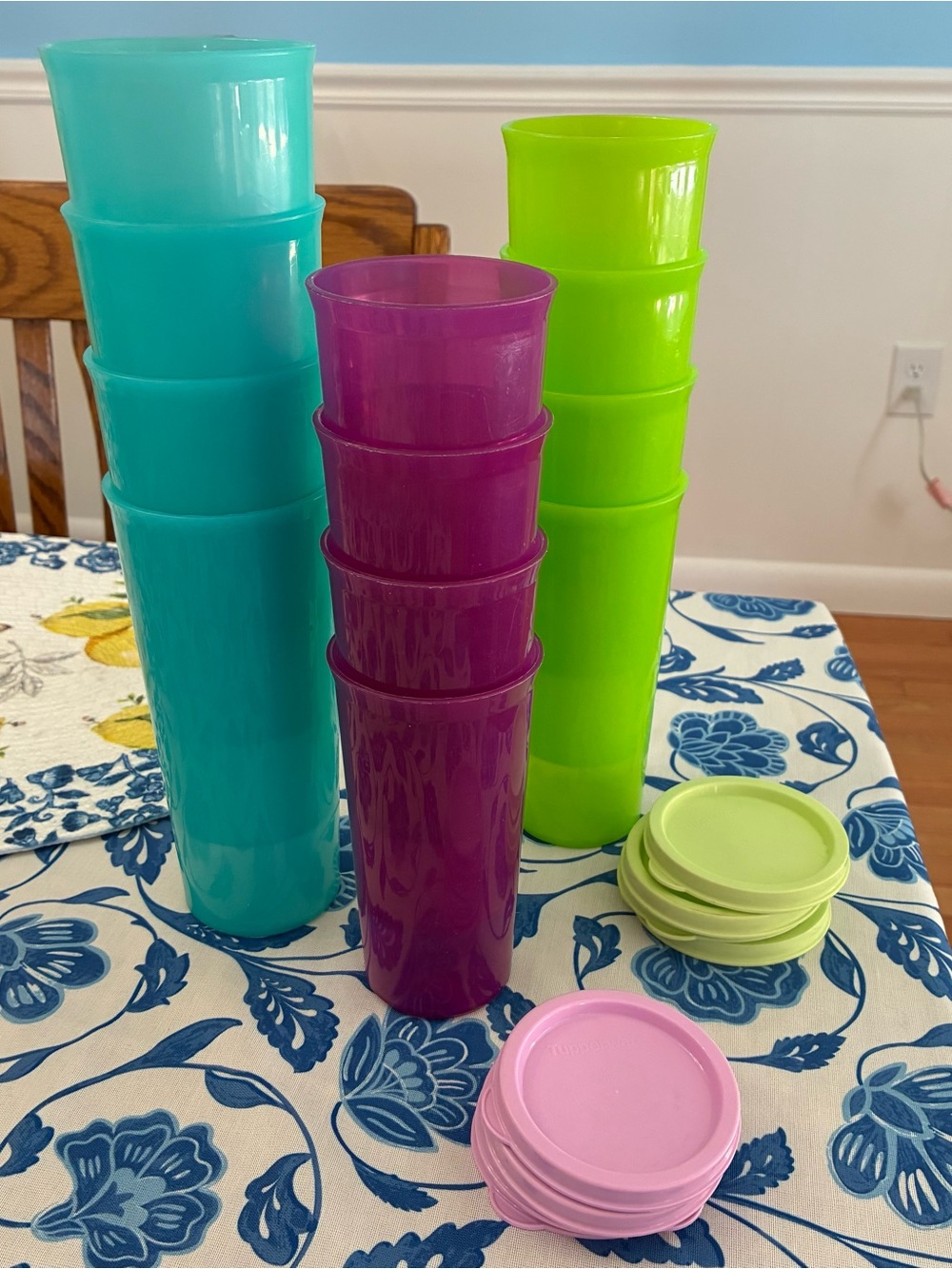 TUPPERWARE Stackable Plastic Drinking Cups Set - Purple, Teal, Lime